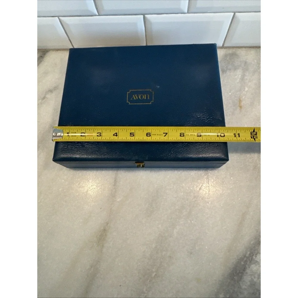 Vintage Avon Blue Gold‎ Lettering Jewelry Box Blue Velvet Display Box Case